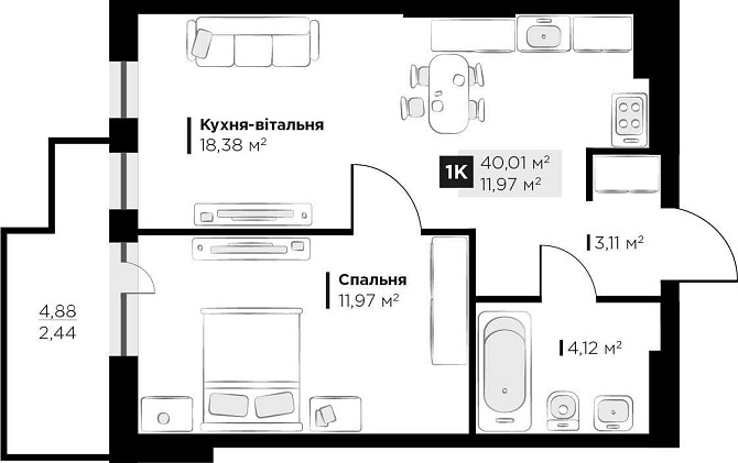 Продаж 1 кім. квартири Perfect Life Винники 40.01 кв.м Винники - зображення 1