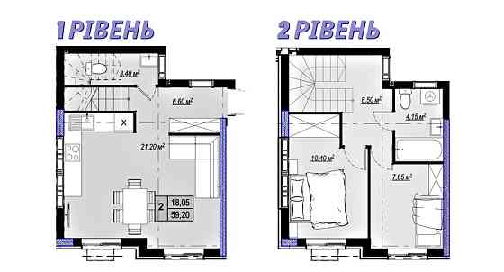 2х рівнева квартира 59,2 м2 в ЖК “Plaza Kvartal 3” Чабани
