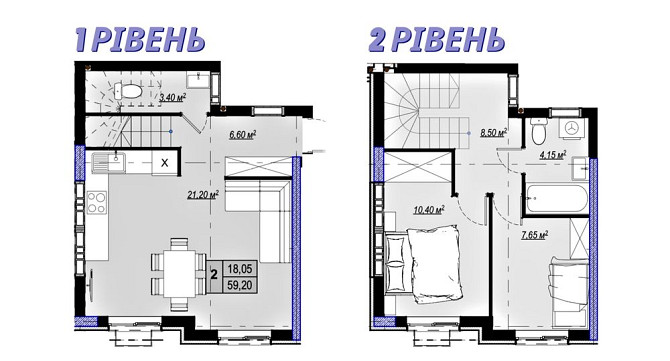 2х рівнева квартира 59,2 м2 в ЖК “Plaza Kvartal 3” Чабаны - изображение 2