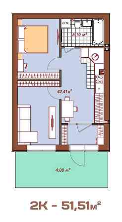 2-кімнатна квартира 51,51 м² з терасою у ЖК Smart Residence Святопетровское (Киево-Свят. р-н)