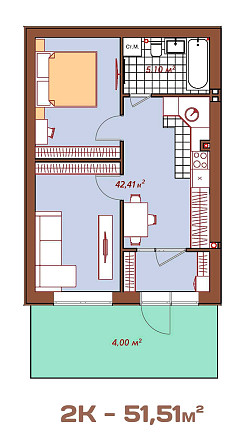 2-кімнатна квартира 51,51 м² з терасою у ЖК Smart Residence Святопетрівське (Києво-Свят.р-н) - зображення 2