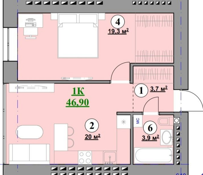 Продам  1  кімнатну квартиру з кухнею-студією в центрі Розтермінування Калуш - зображення 2