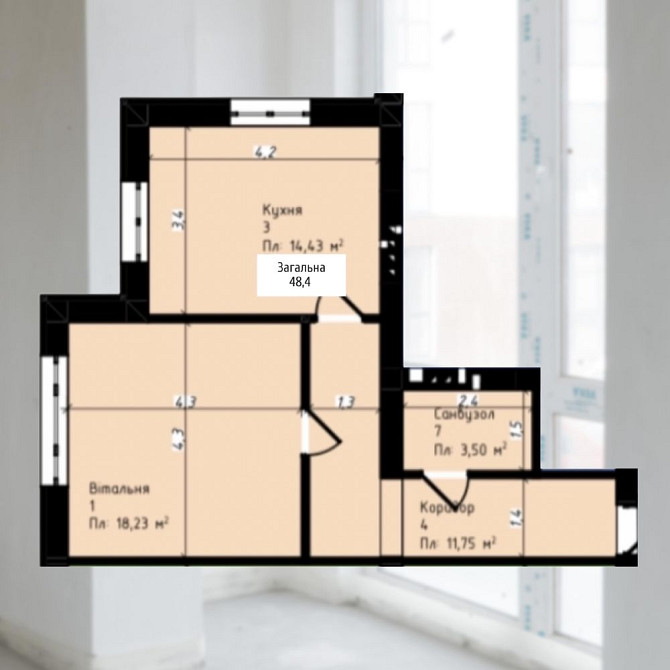 1 - но кімнатна квартира 48,4 м² від забудовника. ЖК Джем Каменец-Подольский - изображение 7