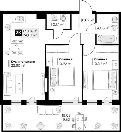 Продаж 2 кім. квартири Perfect Life Винники  69.64 кв.м Винники - изображение 2