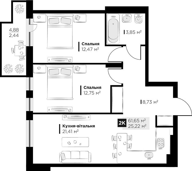 Продаж 2 кім. квартири Perfect Life Винники 61.65 кв.м Винники - изображение 2