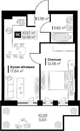 Продаж 1 кім. квартири Perfect Life Винники 41.57 м2 Винники