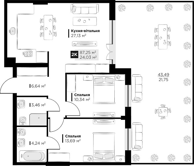 Продаж 2 кім. квартири Perfect Life Винники 87.25 кв.м Винники - изображение 2