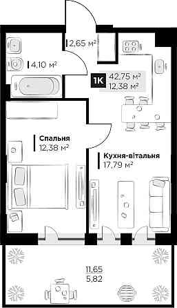 Продаж 1 кім. квартири Perfect Life Винники 42.75 м2 Винники