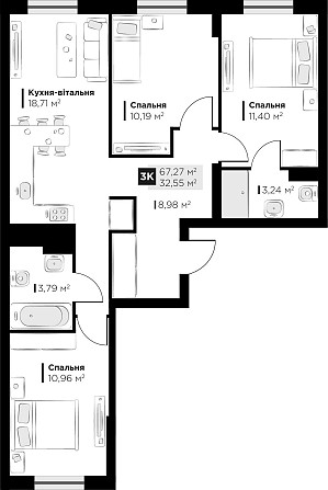 Продаж 3 кім. квартири Perfect Life Винники 67.28 кв.м Винники - зображення 2