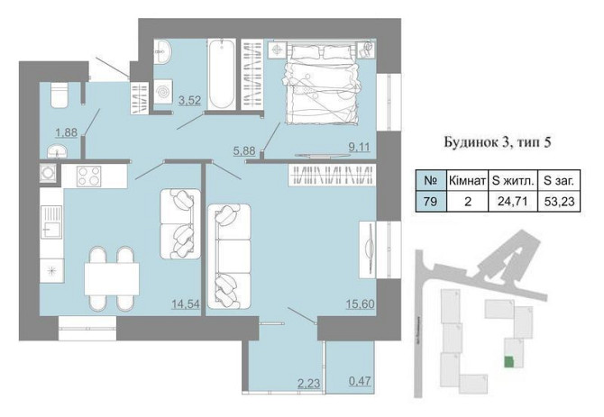 Продаж 2-кімнатної квартири 53,23 кв.м Пустомити (9 км. від м.Львів) Пустомити - зображення 2