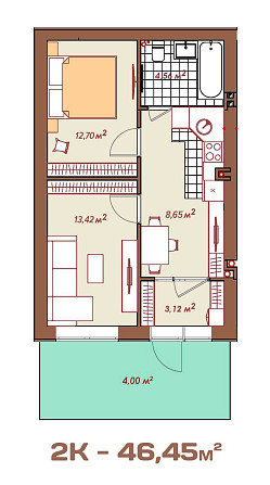 Готова 2-кімнатна квартира 46,45 м² з терасою у ЖК Петрівський квартал Святопетрівське (Києво-Свят.р-н) - зображення 1