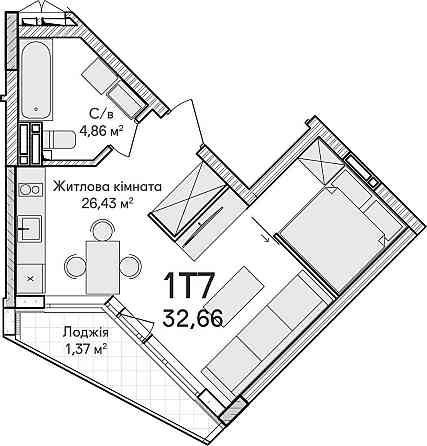 У продажу 1к квартира 32.66м² біля набережної. ЖК Синергія Сіті! Ирпень