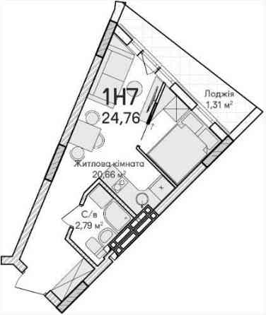 Продаж просторої 1-кімнатної квартири-студії площею 24.74 м² в Ірпені! Ирпень