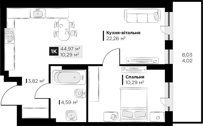 Продаж 1 кім. квартири Perfect Life Винники 44,97 кв.м Винники - изображение 2