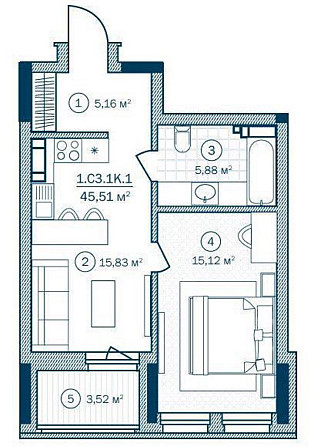 Rusaniv Residence 1-кімнатна 45.51м2 Власник Київ - зображення 3