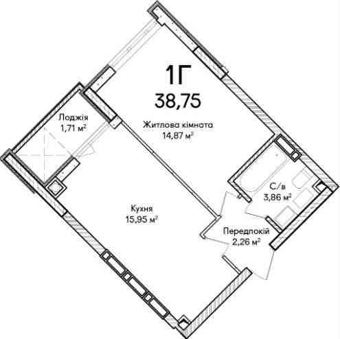 Стильне рішення – 1-кімнатна квартира 38.75 м² без ремонту! Ірпінь
