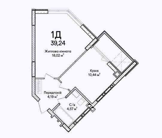 1-Кімнатна Квартира 39.24м² в Перспективному ЖК Ирпень