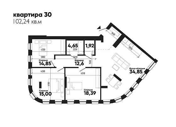 3 кім квартира у новобудові 1 черга за 1220 у.о/м2., вул. Раковського, Lviv