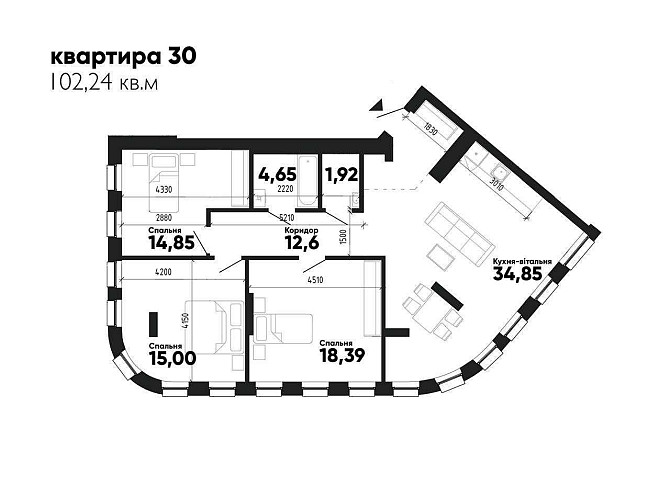 3 кім квартира у новобудові 1 черга за 1220 у.о/м2., вул. Раковського, Львов - изображение 4