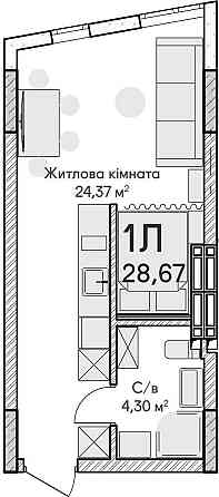 1-кімнатна квартира 28.67м². Продаж/Розстрочка/єОселя! Іrpin