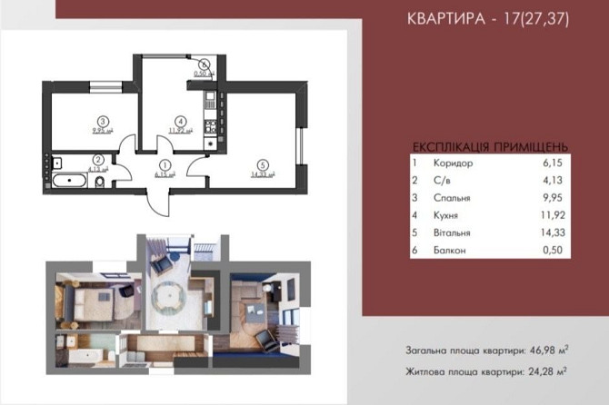 Двокімнатна квартира з частковим ремонтом Гостомель - зображення 8