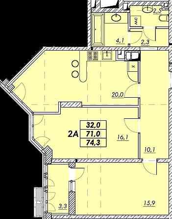 2х комнатная квартира ЖК"Прохоровский квартал" 74,3 м² Одесса