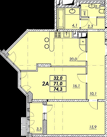 2х комнатная квартира ЖК"Прохоровский квартал" 74,3 м² Одесса - изображение 3