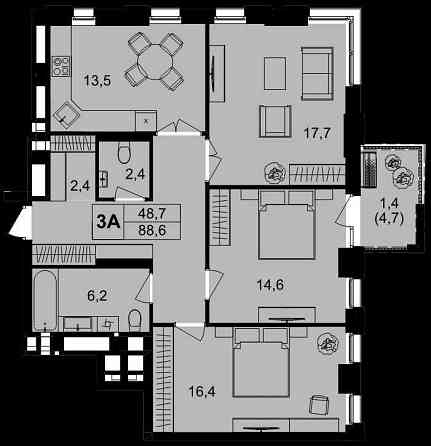 Продаж 3 кімнатної  квартири, Вінниця, ЖК Central Park, будинок 6 Vinnytsia