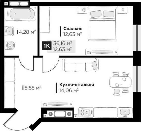 Продаж 1 кім. квартири Silent Park вул П.Орлика 36.16 кв.м Львів