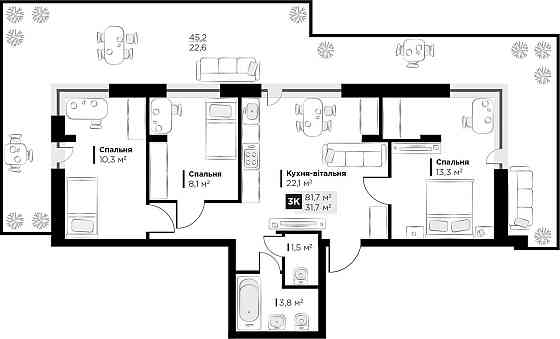 Продаж 3 кім. квартири Silent Park вул П.Орлика 81.7 кв.м Львів