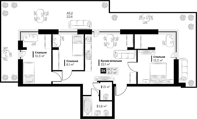 Продаж 3 кім. квартири Silent Park вул П.Орлика 81.7 кв.м Lviv - photo 2