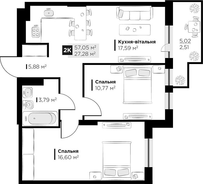 Продаж 2 кім квартири Perfect Life Винники 57.05 кв.м Винники - зображення 2