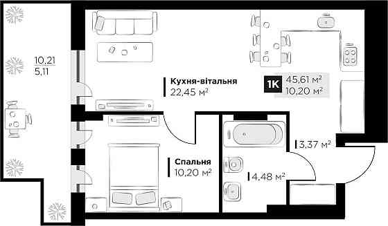 Продаж 1 кім квартири Perfect Life Винники 45.61 кв.м Винники