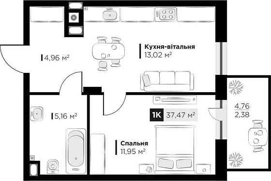 Продаж 1 кім. квартири Silent Park вул П.Орлика 37,47 кв.м Lviv