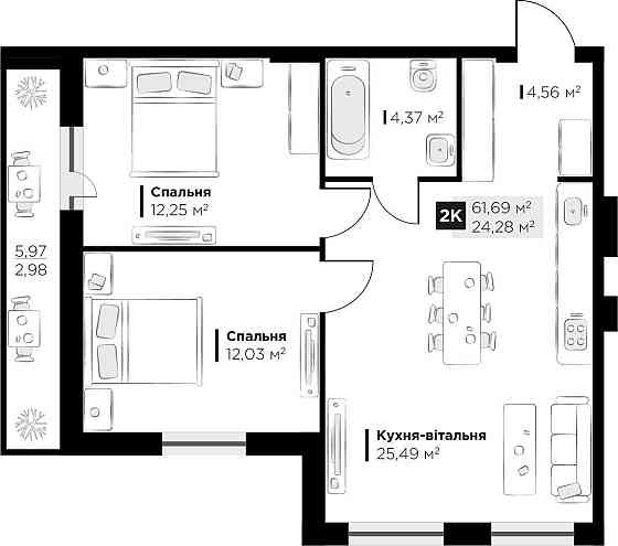 Продаж 2 кім. квартири Perfect Life Винники 61.69 кв.м Винники