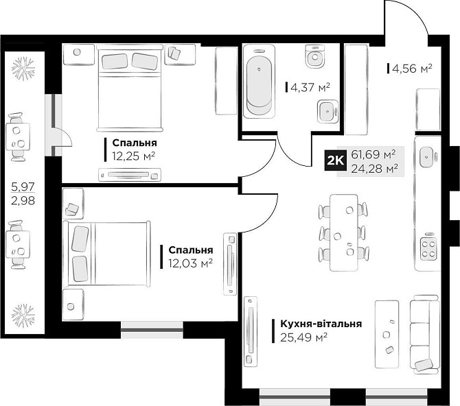 Продаж 2 кім. квартири Perfect Life Винники 61.69 кв.м Vynnyky - photo 2