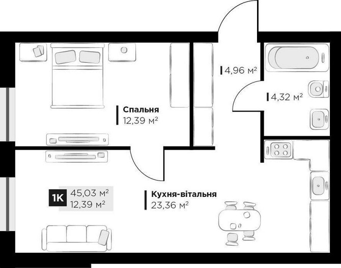 Продаж 1 кім. квартири Perfect Life Винники 45,04 кв.м Винники - зображення 2