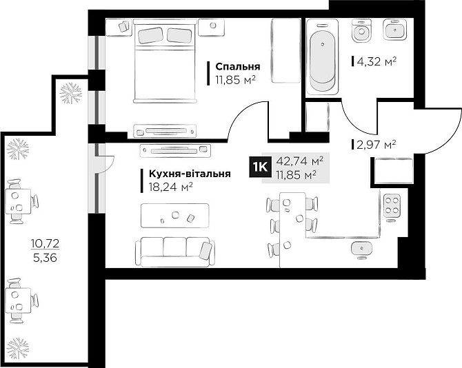 Продаж 1 кім квартири Perfect Life Винники 42.74 кв.м Винники - зображення 2