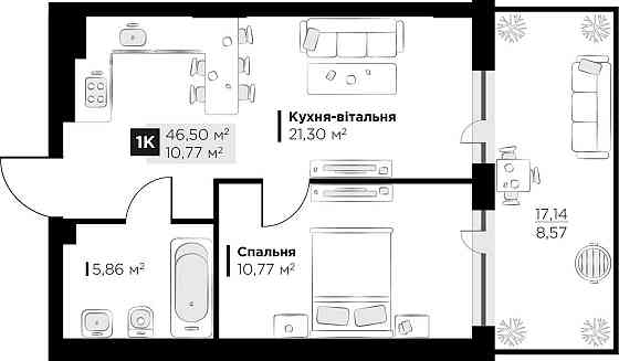 Продаж 1 кім квартири Perfect Life Винники 46.5 кв.м Vynnyky