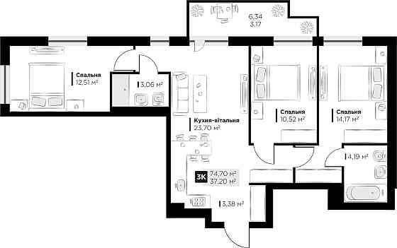 Продаж 3 кім. квартири Perfect Life Винники 74.7 кв.м Винники