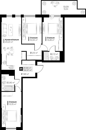 Продаж 3 кім. квартири Perfect Life Винники 81.66 м2 Винники - изображение 2