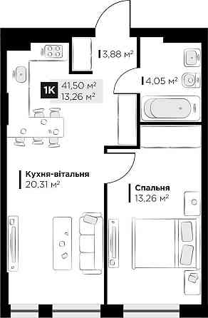 Продаж 1 кім. квартири Perfect Life Винники 41.5 кв.м Vynnyky