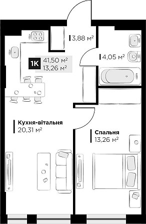 Продаж 1 кім. квартири Perfect Life Винники 41.5 кв.м Винники - зображення 2