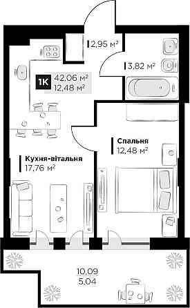 Продаж 1 кім. квартири Perfect Life Винники 42.06 м2 Vynnyky