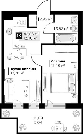 Продаж 1 кім. квартири Perfect Life Винники 42.06 м2 Винники - зображення 2