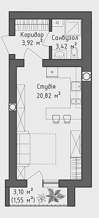 Студія 30 м², лоджія. Плати частинами. Гостомель - изображение 4