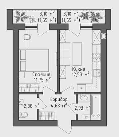 Розтрочка. 1кім квартира, 2 санвузла, 2 лоджії. Hostomel