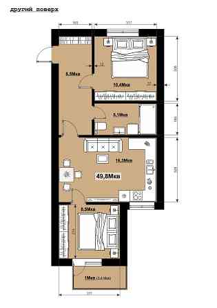 Двохкімнатна квартира 49.8 м2 з балконом жк "Comfort House" Тячев