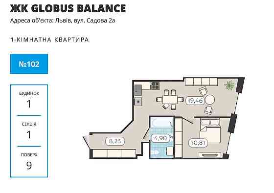 Продаж 1-к квартири в ЖК GLOBUS Balance (вул. Садова) Lviv