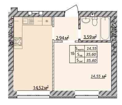 1-к квартира 35.60 м2 ЖК Молодість. Власник Іrpin